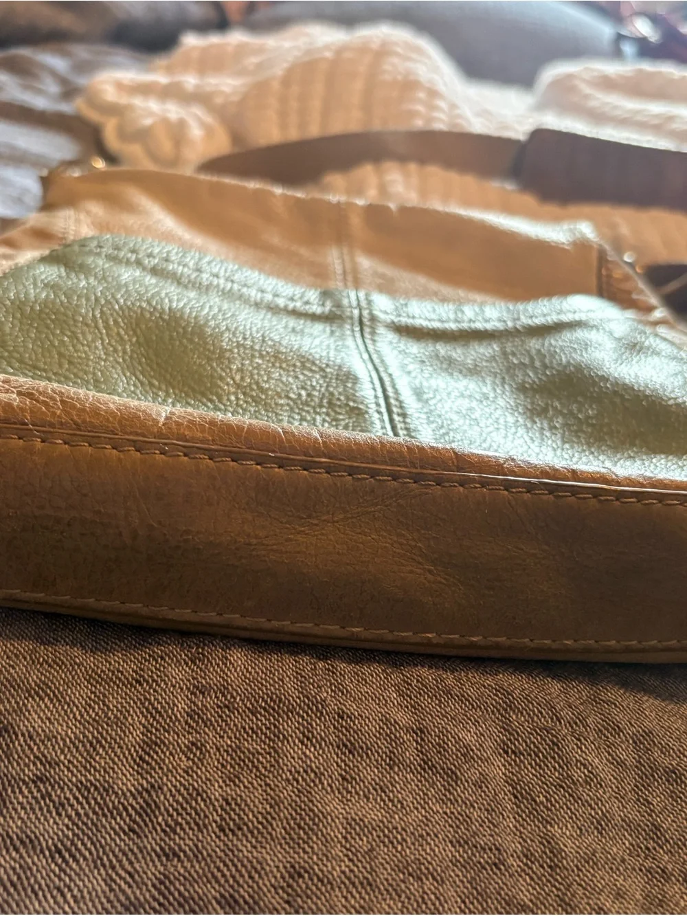 The Sak Beige and Sage Leather Crossbody Bag with Red Accent